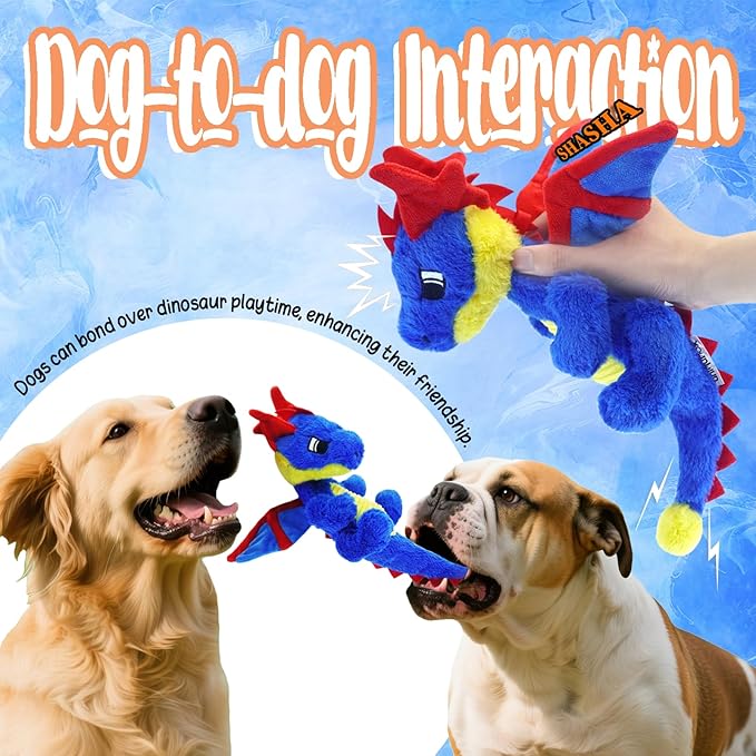 Original Blue Dinosaur Plush Dog Toy, Cute Dog Squeak Toys, Soft Stuffed Animals for Small Medium Large Dogs, Puppy Toys and Surprising Dog Birthday Gifts