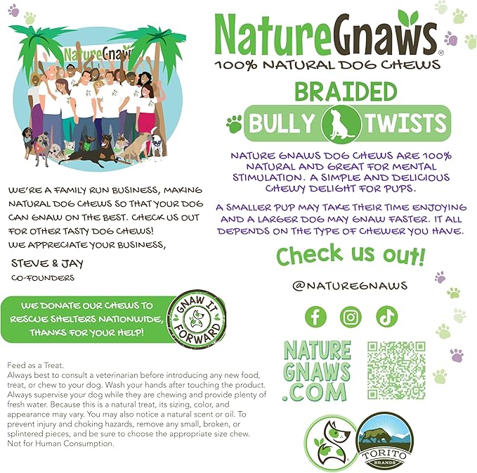 Nature Gnaws Braided Bully Twists for Dogs 5-6" (10 Count) - Long Lasting for Small and Medium Dogs - Natural Beef Dog Chew Bones