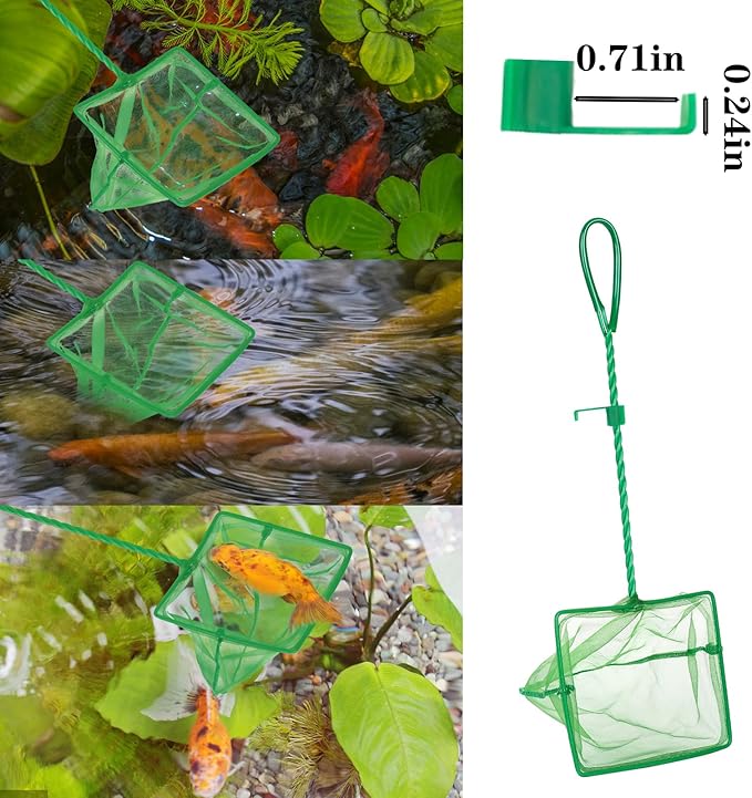 3PCS Aquarium Fish Net Fine Mesh Net Quick Catch Nets Nylon Fishing Nets with Long Plastic Handle for Fish Tank, Green, 3in 4in 6in