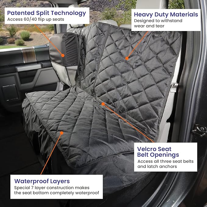 4Knines Bench Seat Covers for Trucks with Dog Hammock - Rear Seat Protector for Dogs Fits Full Size Crew Cab with Split Bench Seats - Waterproof, Heavy-Duty Dog Seat Cover (Driver Side, Black)