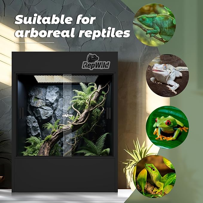 33 Gallon PVC Tall Reptile Tank/Terrarium, RepWild 18" x 18" x 24" Arboreal Reptile Habitat Enclosure with Sliding Door & Heavy-Duty Screen for Amphibians, Crested Gecko Lizard Chameleon