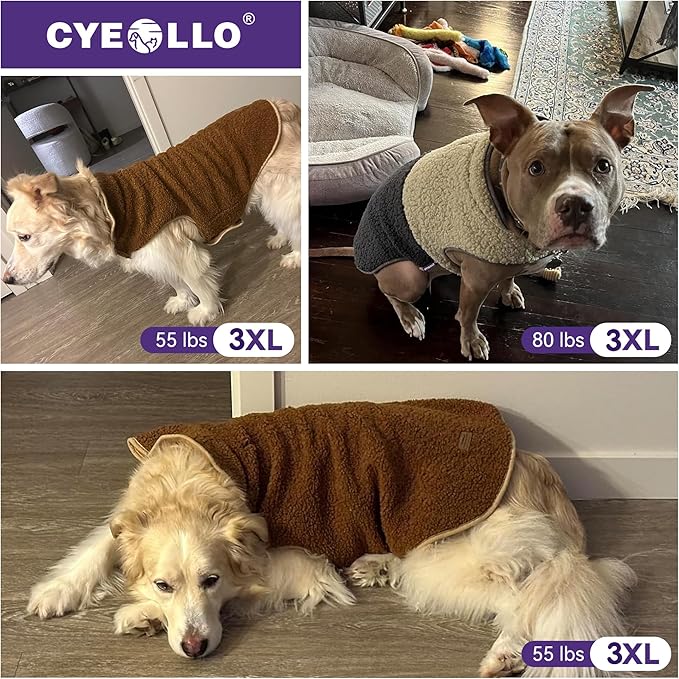 cyeollo Warm Dog Coat Fleece Sherpa Winter Sweater Coats, Turtleneck Dog Jacket Vest for Large Dogs with Leash Hole, Soft Reversible Pet Coats for Cold Weather, Burgundy, XXXL