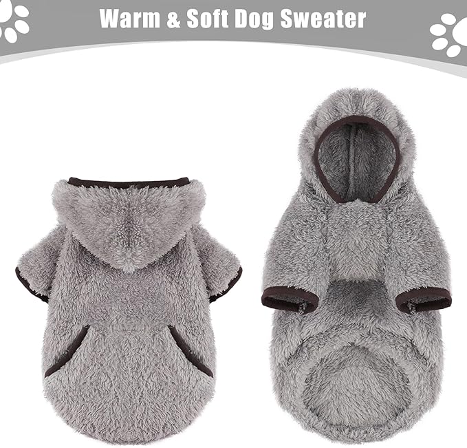 Dog Sweaters for Small Dogs Boy Male Fleece Small Dog Hoodie Winter Puppy Sweater for Chihuahua Teacup Yorkie Soft Stretchy Tiny Clothes Cat Sweater Pet Outfits Grey, M