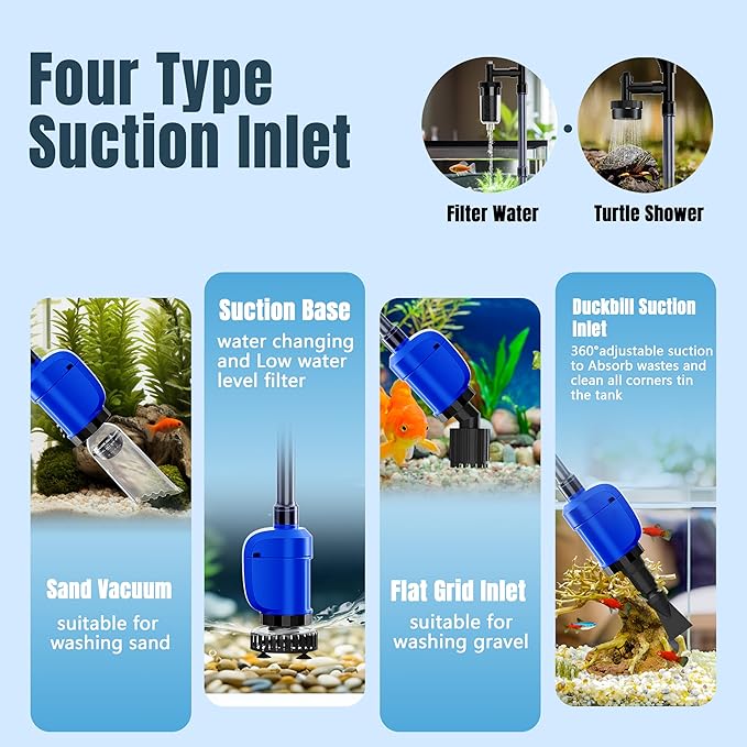 Aquarium Vacuum Gravel Cleaner,6 in 1 Multi Function Electric Fish Tank Vacuum Gravel Cleaner with Strong Suction for Water Change Wash Sand Water Circulation(110V/32W)