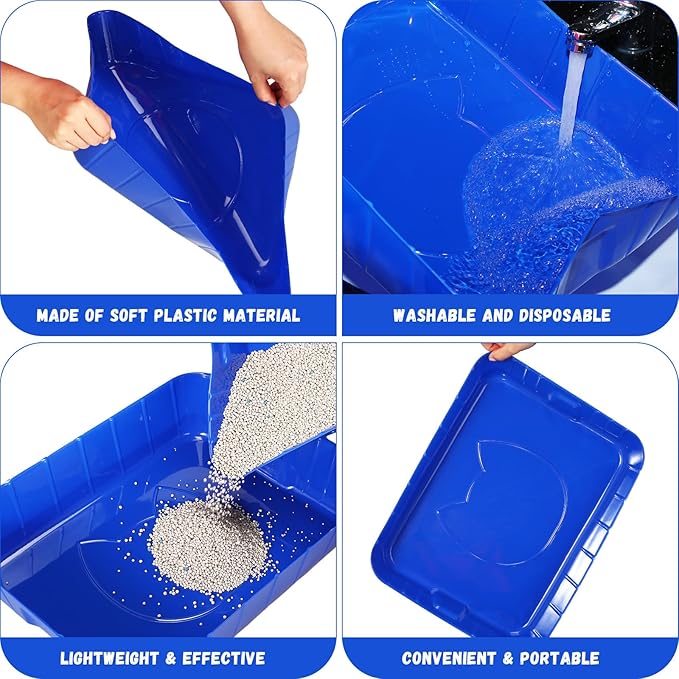 Bokon 25 Pcs Disposable Litter Boxes for Cats Plastic Cat Litter Tray Large Kitten Pan for Kitty Rabbit Guinea Pig Hamster Pets Supplies Travel Home Toilet, 15.7 x 11.8 x 3 Inches(Royal Blue)