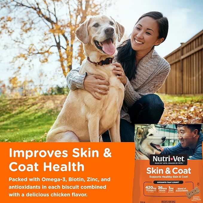 Nutri-Vet Skin & Coat Biscuits for Dogs, Tasty Dog Treat, Skin and Coat Supplement, Small Sized Biscuit, Omega-3 and Biotin, 16 oz