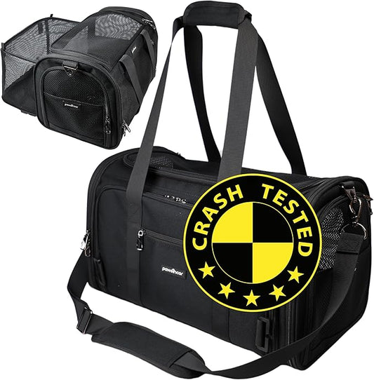 Crash-Tested & Airline Approved Dog Carrier (Test with FMVSS 213b -5 Star Safety Rated) | Expandable, Zipper Locks, Fan Pocket | TSA Pet Carrier Airline Approved & Cat Car Seat for Pets Under 9lbs
