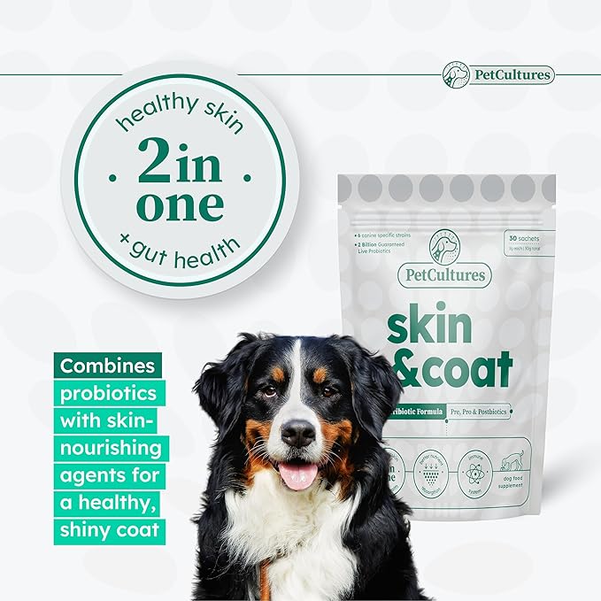 Skin and Coat Synbiotic Formula - with Fish Oil, Biotin, Zinc, Borage Oil, and Probiotics in 30 Packs