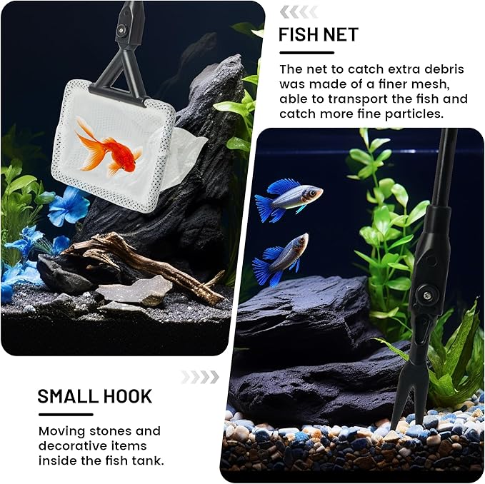 Aquarium Glass Cleaner, 7 in 1 Algae Remover for Fish Tank, Aquarium Cleaning Kit with Long Handle, Aquarium Net, Algae Scraper, Sponge Brush