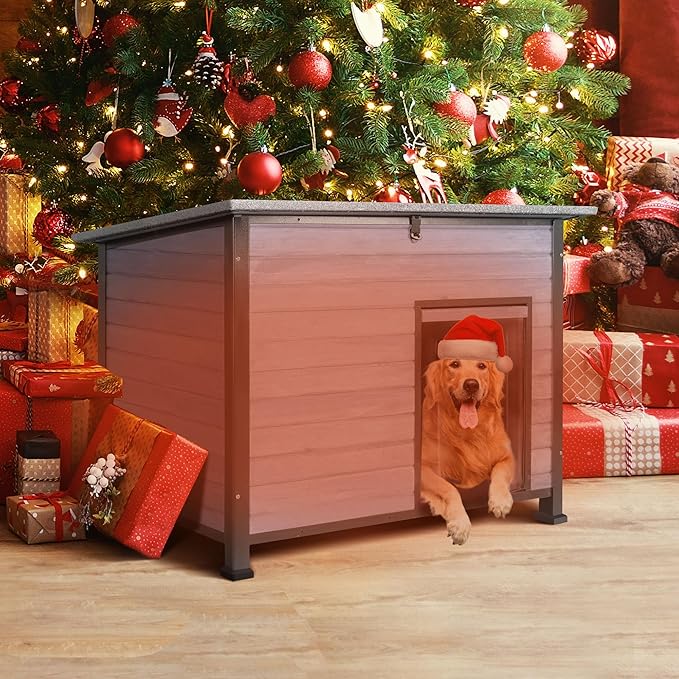 Dog House Outdoor Insulated with Prevent Chewing Iron Frame, Insulated cat House Outdoor Removable Floor and Open Roof for Dogs,Cat,Rabbits and Small Animals