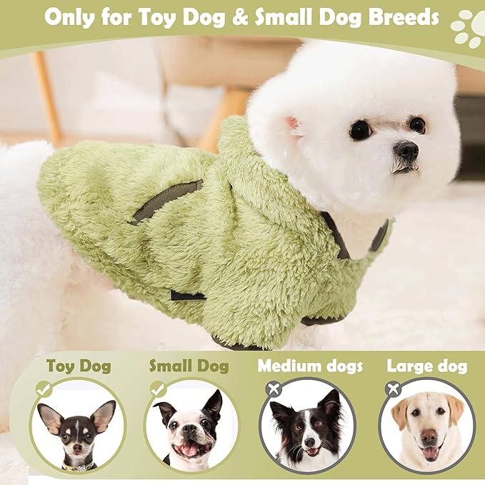 Small Dog Sweater Fleece Dog Hoodie Girl Boy Winter Warm Puppy Clothes for Chihuahua Teacup Yorkie Soft Stretchy Tiny Outfits Cat Sweater Pet Clothing, Green, S