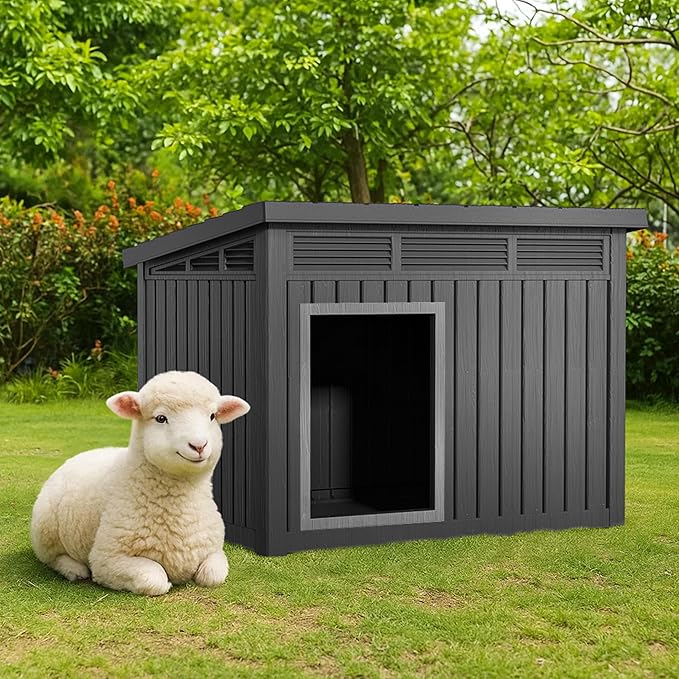 DRATO Outdoor Dog and Goat House - Resin All-Weather Dog House Outdoor, Durable Dog Kennel Outside for Backyard, Farm, Pasture