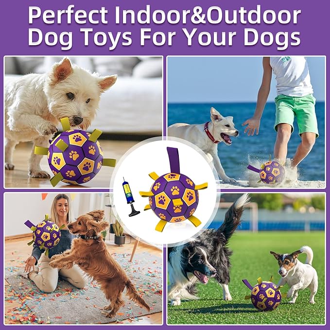 QDAN Dog Ropes Toys, Soccer Ball with Straps, Dogs Water Toy, Durable Dog Balls for Small Medium Breed(6 Inch)