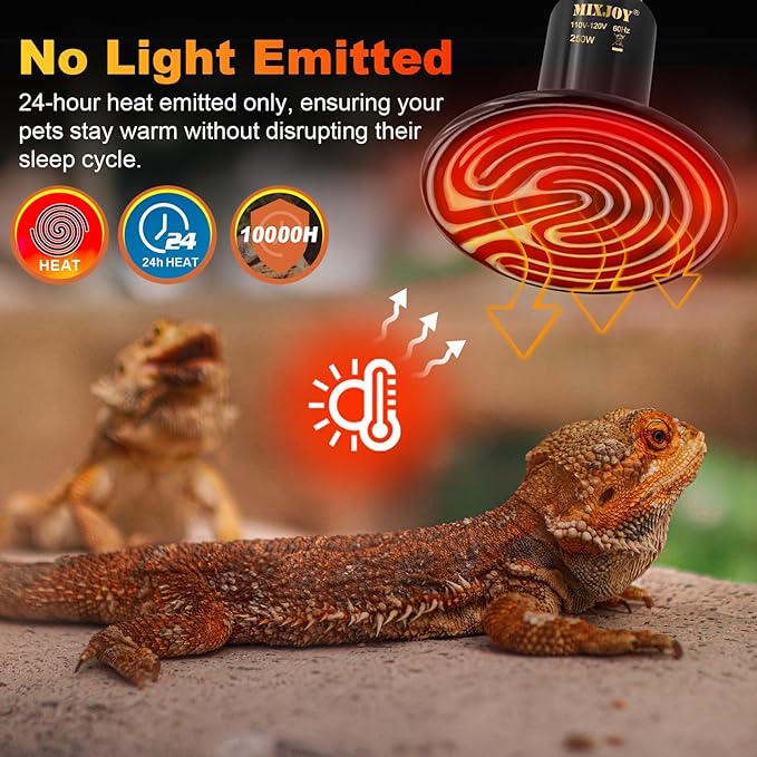MIXJOY 250W Reptile Heat Lamp 2Pack Ceramic Heat Emitters Reptile Heat Lamp Bulbs, No Light Emitting Ceramic Heat Bulbs for Amphibian Terrarium Reptile Gecko Lizard Bearded Dragon Turtle Chicken Snake