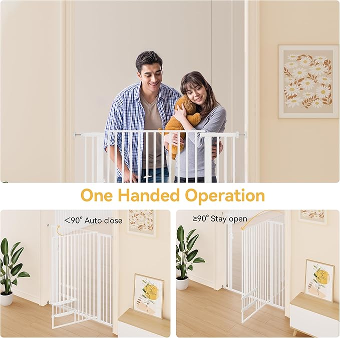 YITAHOME Extra Tall 55" High Metal Dog Gate with Cat Door, 29.5"- 43.3" Wide Auto Close Pet Gate Indoor for Stairs, Doorways, House, No Drilling Pressure Mount, Sturdy, White