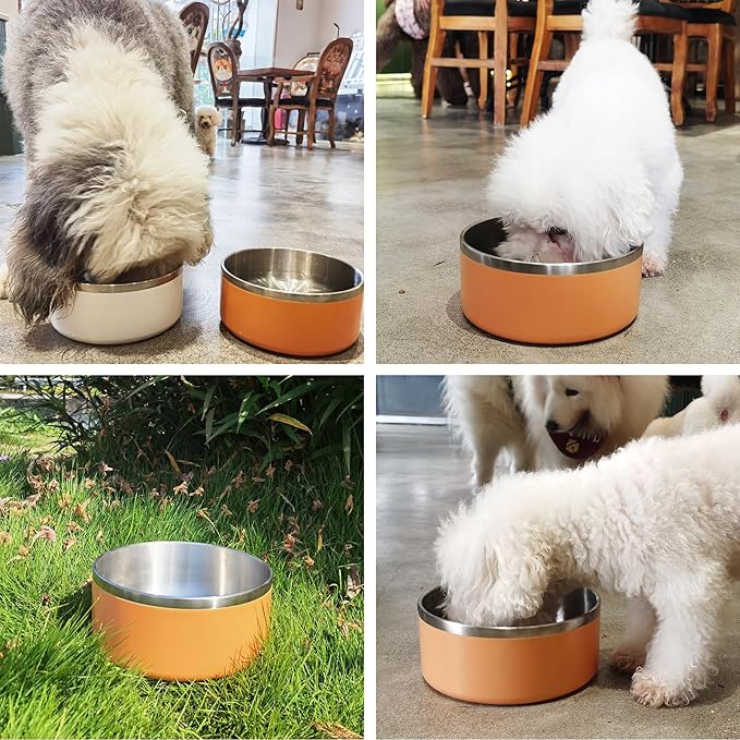 LIHONG Stainless Steel Dog Bowls for Small Meidum Sized Dogs,Dog Food Water Bowls No Slip,Dishwasher Safe(40oz,Orange)