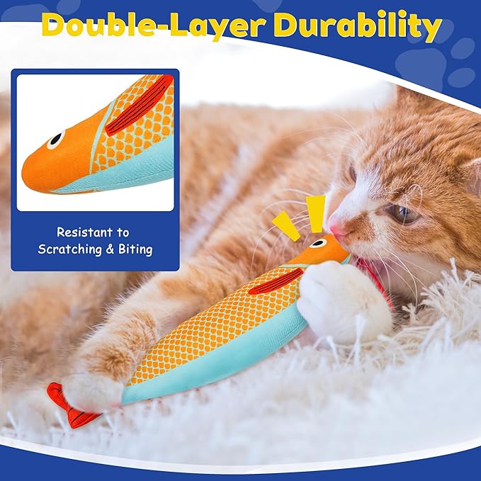 Cat Toys, 3-Pack Catnip Toys for Cats, Soft and Durable with Rattle Sound, Interactive Kitten Toys for Indoor Cats, 9.4 Inches, Saury Fish Cat Chew Toy for All Breeds (Saury Fish,Mix Color)
