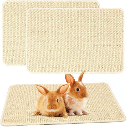 FHTONGE 2 Pcs Sisal Rabbit Scratching Mats for Cage Bedding, Large Bunny Scratch Pads Rabbit Mat with Non-Slip Base, Rabbits Chew Toy Grass Mats for Claw Teeth Grinding Biting Sleeping Nesting Cooling