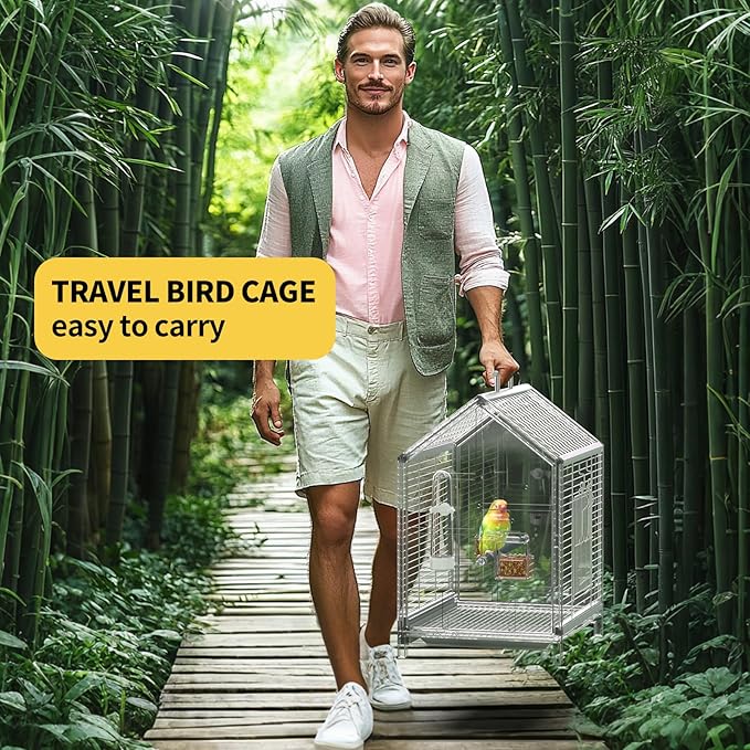 20.5 inch Pet Small Bird Cage, Parrot Cage, Portable Bird Carrier, Temporary Bird Cage in Car, for Home, Outing, Pet Clinic, Temporary Placement, for Small Medium Birds, Clear