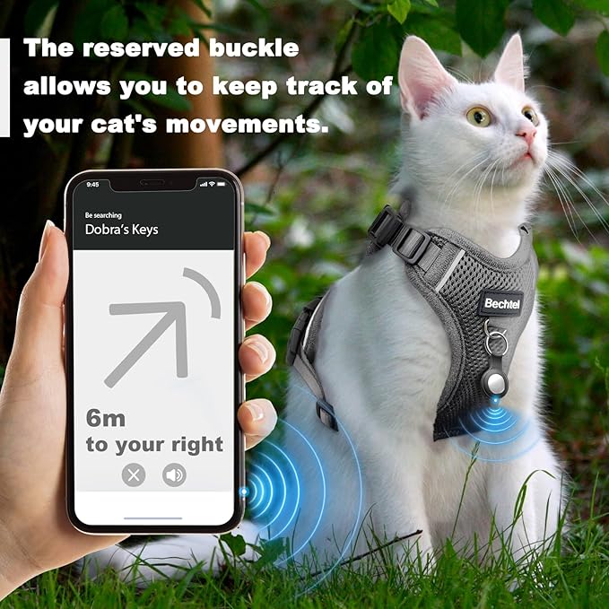 Cat Harness and Leash Set for Walking Escape Proof, Adjustable Soft Kittens Vest with Reflective Strip for Cats, Comfortable Outdoor Vest, Cat Car Leash, Grey, XS