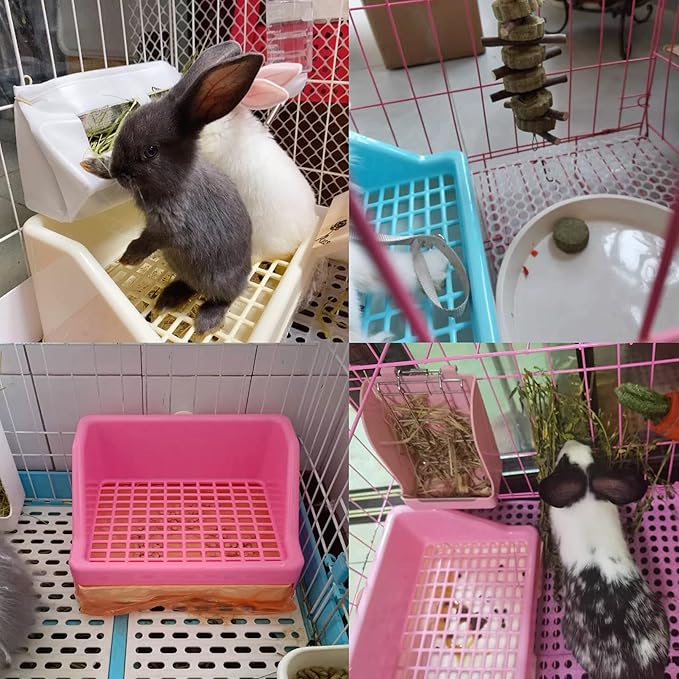 kathson Rabbit Litter Box Trainer Small Animal Potty Corner Toilet with Drawer Pet Cage Pan Litter Bedding Box for Adult Guinea Pig Hamster Bunny Ferret Galesaur Mouse Squirrel (Blue)