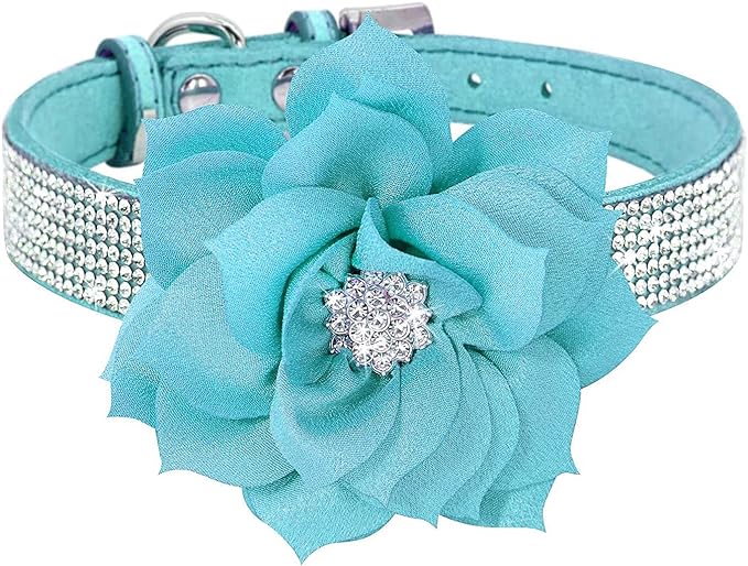 Cute Dog Collar with Bling Rhinestone, Fancy Crystal Diamond Glitter Pretty Jewel Soft Cat Collars for Small Medium Large Breed Dogs Girl Female Pet Puppy Kitten Terrier (L, Light Blue2)