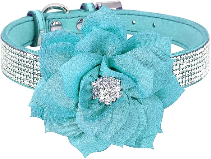 Cute Dog Collar with Bling Rhinestone, Fancy Crystal Diamond Glitter Pretty Jewel Soft Cat Collars for Small Medium Large Breed Dogs Girl Female Pet Puppy Kitten Terrier (XXS, Light Blue2)