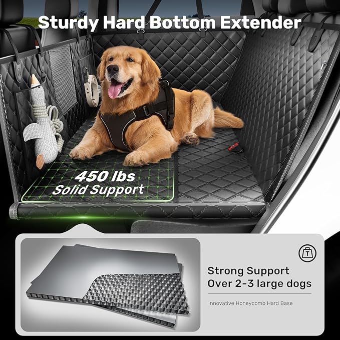 Zanch 2025 Upgraded Dog Car Seat Cover, 400 lbs Heavy Duty Hard Bottom, Waterproof & Anti-Scratch Back Seat Protector, Nonslip Pet Hammock Extender for Full-Size Trucks, SUVs, XL-Black