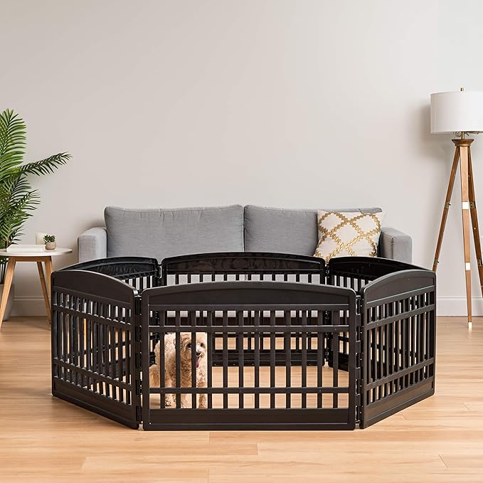 IRIS USA 24" 6-Panel Dog Playpen with Door, 61 x 61 x 24, Puppy Playpen, Dog Play Pen Indoors, Pet Fence, Puppies/Small Dogs, Black