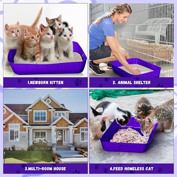 Bokon 25 Pcs Disposable Litter Boxes for Cats Plastic Cat Litter Tray Large Kitten Pan for Kitty Rabbit Guinea Pig Hamster Pets Supplies Travel Home Toilet, 15.7 x 11.8 x 3 Inches (Purple)