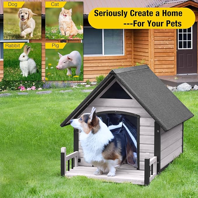 Dog House Outdoor,Dog Kennel Outside for Large Breed,Weatherproof Large Dog Shelter with Anti-Chewing Iron Frame (White-N, 45" D x 32.9" W x 32.6" H)