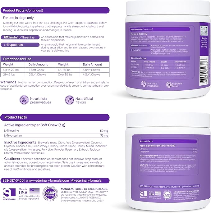 Veterinary Formula Smart Vitality Pet Calm Supplement for Dogs - Soft Chews, 100ct - Promotes a Sense of Relaxation During Moments That May Cause Stress - Fireworks, Travel, Changes in Routine