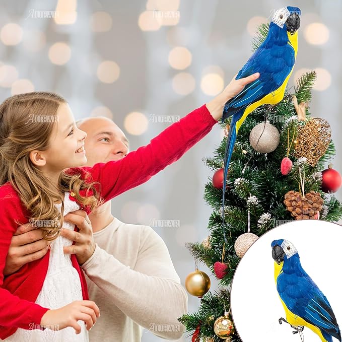 AUEAR, 17.7 Inch Blue Artificial Birds Realistic Big Parrot with Lifelike Feathered Decor Ornament Model for Decoration Craft