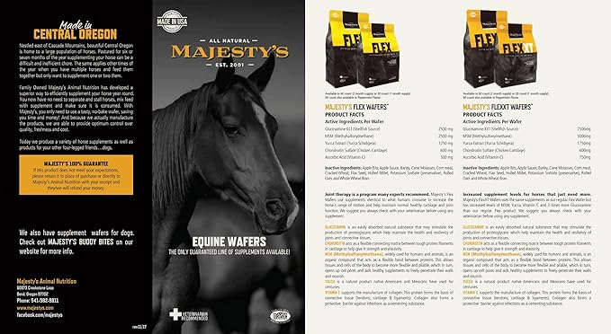 Majesty's Flex Wafers - Superior Horse/Equine Joint Support Supplement - Glucosamine, MSM, Chondroitin, Yucca, Vitamin C (Regular, 2 Pack (120 Count Total))