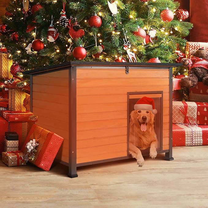 Dog House Outdoor Insulated with Prevent Chewing Iron Frame, Insulated cat House Outdoor Removable Floor and Open Roof for Dogs,Cat,Rabbits and Small Animals