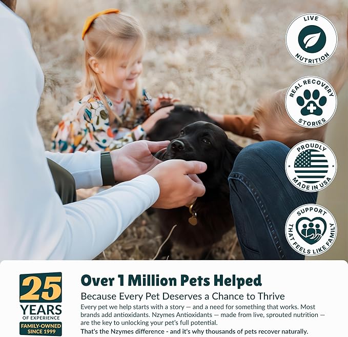 Nzymes® Antioxidant Treats - for Dogs Joints, HIPS, Paralysis, Skin, Coat, Hair Loss, Aging, Digestion, Neurological, Seizures - 180 Treats - Made in The USA