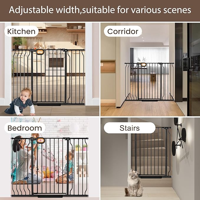 owlie Baby Gate for Stairs 29-33 Inch Wide, Indoor Small Narrow Pet Dog Gate with Door Pressure Mounting Gates for Kids,Black