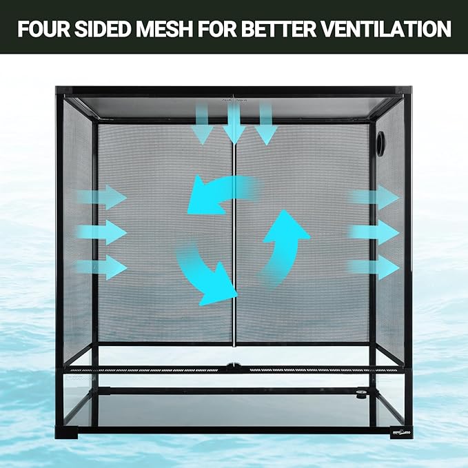 REPTI ZOO 100 Gallon Extra Tall Large Reptile Tank, 36x18x36 Vertical Reptile Terrarium, Chameleon Cage with Screen Ventilation, Water-Land Turtle Tortoise Aqua Terrarium with Drainage Pipe
