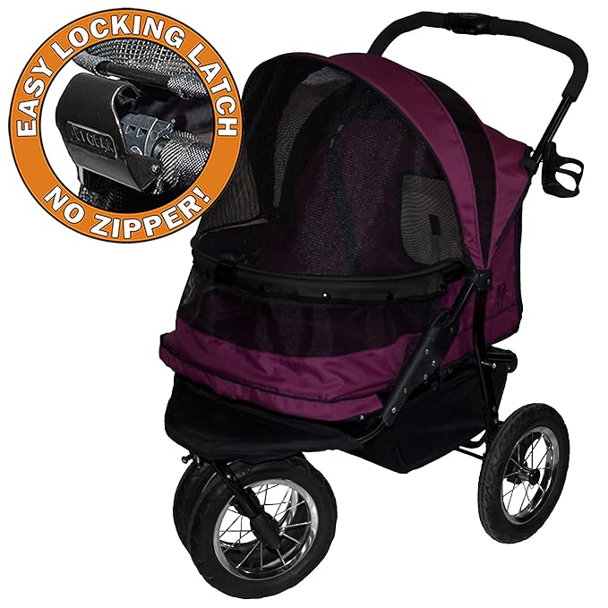 Pet Gear NO-Zip Double Pet Stroller, Zipperless Entry, for Single or Multiple Dogs/Cats, Plush Pad + Weather Cover Included, Large Gel-Filled Tires, 1 Model 3 Colors New Boysenberry