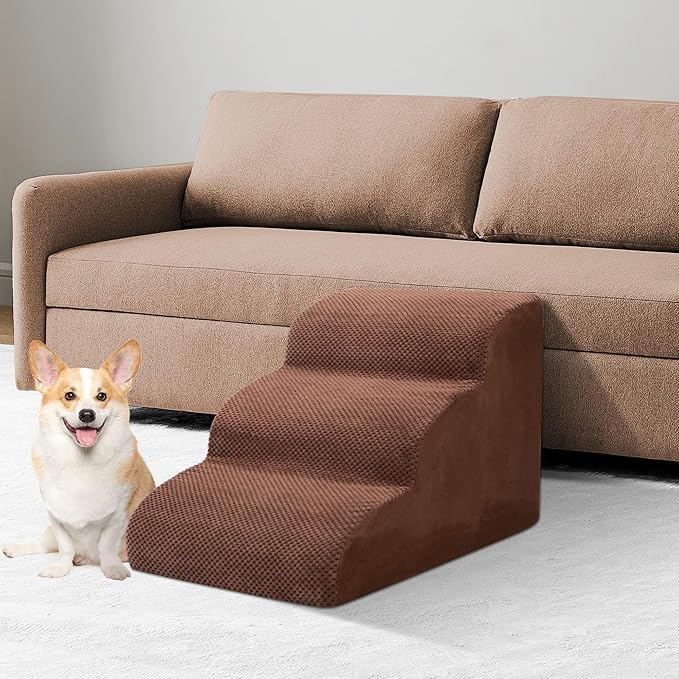 Dog Stairs for Small Dogs, 3 Tiers High Density Foam Dog Ramp, Extra Wide Non-Slip Pet Steps for High Beds Or Couch, Soft Foam Doggie Ladder for Dogs Injured, Older Pets, Small Cats