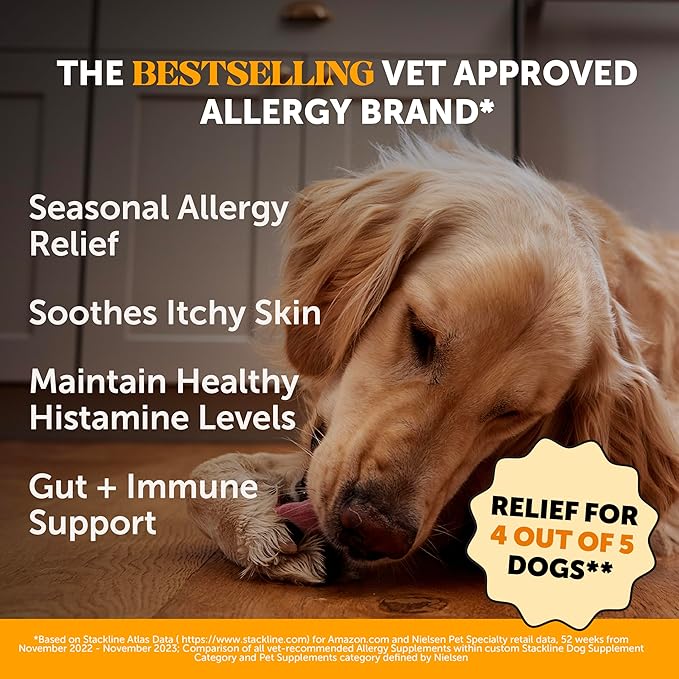 Dog Allergy Support Chews Max Strength, Omega 3 Salmon Fish Oil, Probiotic Supplement for Anti-Itch and Seasonal Allergies