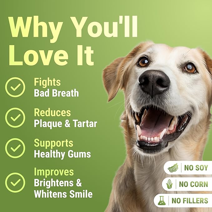 Dog Teeth Cleaning Powder with Probiotics – Dog Dental Care for Plaque & Tartar Remover – Effective Dog's Teeth Care & Oral Hygiene for Fresh Breath – USA Made Dental Powder for Dogs Teeth
