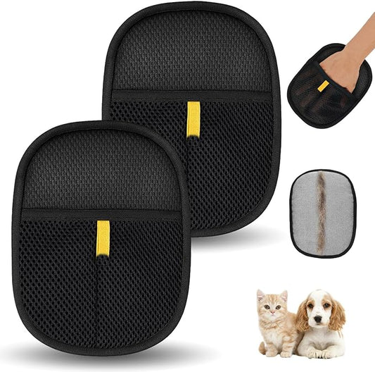 2 Pcs Pet Hair Removal Gloves,Electrostatic Pet Hair Remover,Reusable Cat & Dog Hair Remover for Couch, Furniture, Bed (Black)