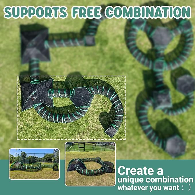 6-in-1 Catio Outdoor Cat Enclosure, Enclosed Cat Playpen Include 3 Tents & 3 Tunnels, Portable Tent for Kitty and Small Animal Within Storage Bag, Support Expansion