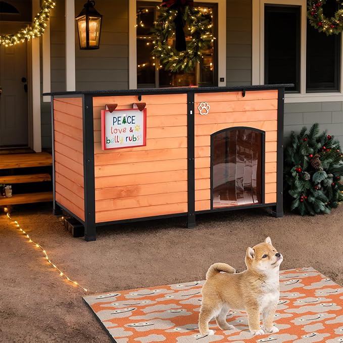 Outdoor Dog House, Indoor Outdoor Doghouse Puppy Shelter Dog House with Iron Frame,Anti-Bite Design Dog Home for Small Medium Some Large Dogs (Orange, Large)