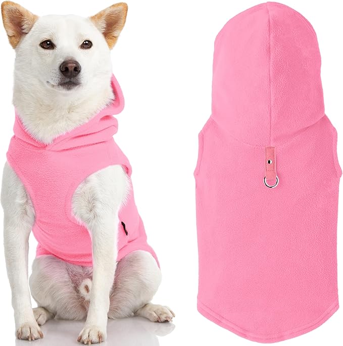 Gooby Fleece Vest Hoodie Dog Sweater - Pink, Large - Warm Pullover Dog Hoodie with O-Ring Leash for Small to Medium Dogs