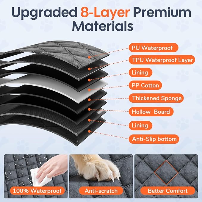 Dog Car Seat for Large Medium Dogs - Hard Bottom Back Seat Extender for Dogs - Waterproof Non-Slip Pet Carseat for Medium Sized - Dog Hammock for Car SUV Truck