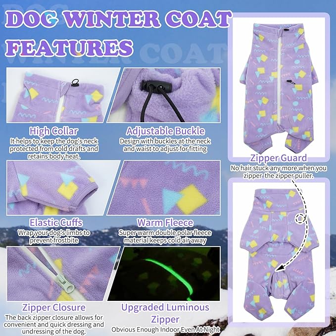 ROZKITCH Dog Winter Coat Soft Fleece Pullover Pajamas, Pet Windproof Warm Cold Weather Jacket Vest with Luminous Zipper, Jumpsuit Apparel Outfit Clothes for Small Medium Large Dog Geometry XL