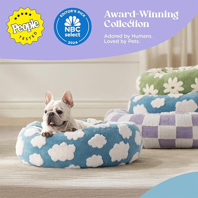 LE SURE Donut Large Dog Bed - Round Cat Beds for Indoor Anti-Anxiety Calming Pet Beds, Washable Cute Modern Beds with Teddy Sherpa Plush & Anti Slip Bottom, 36 Inch, Purple