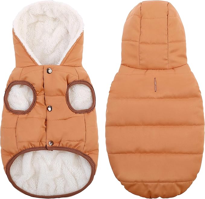 Dog Fleece Hoodie, Windproof Waterproof Dog Coat, Winter Warm Dogs Jacket, Cold Weather Pet Apparel Clothes Vest for Small Dogs Khaki, XS